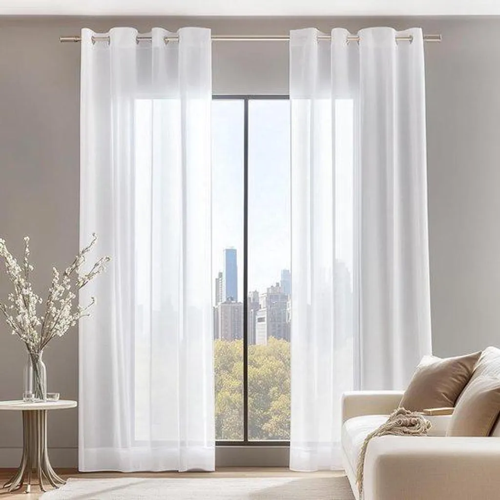 Rideaux anti-vis-à-vis blancs 140x138 - Voilages souples à anneaux discrets