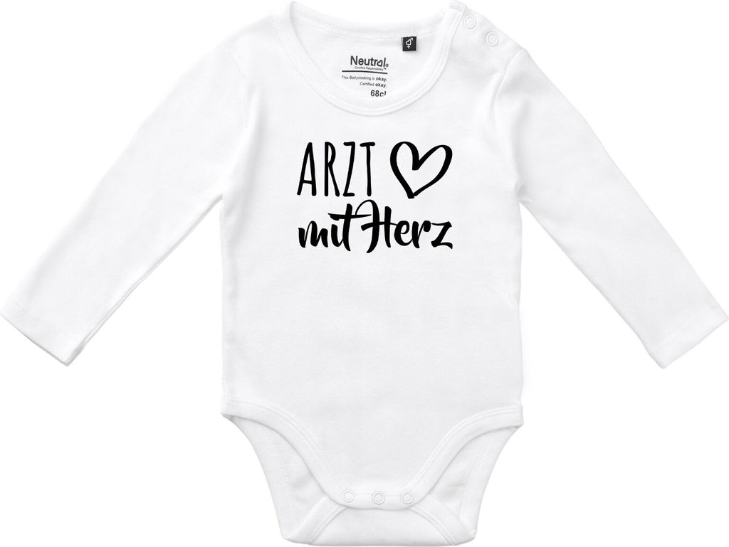 Huuraa Baby Body Arzt mit Herz 74 White Baumwolle Fairtrade Langarmbody Geschenkidee
