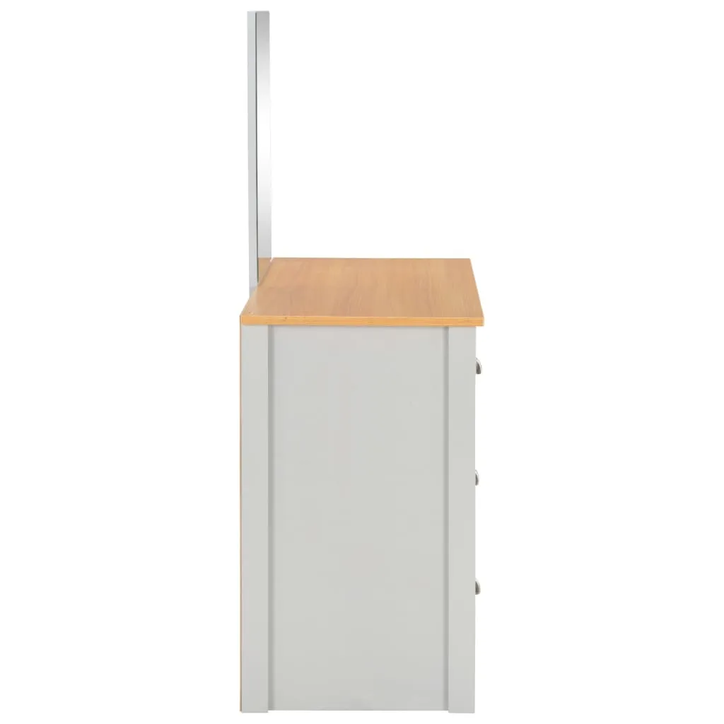 Table de Maquillage Grise avec Miroir et Tabouret Coiffeuse Moderne 104cm