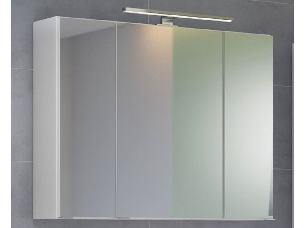 3D-Spiegelschrank Badschrank Hängeschrank Spiegel Wandschrank Badmöbel "Baabe I" Weiß 80 cm