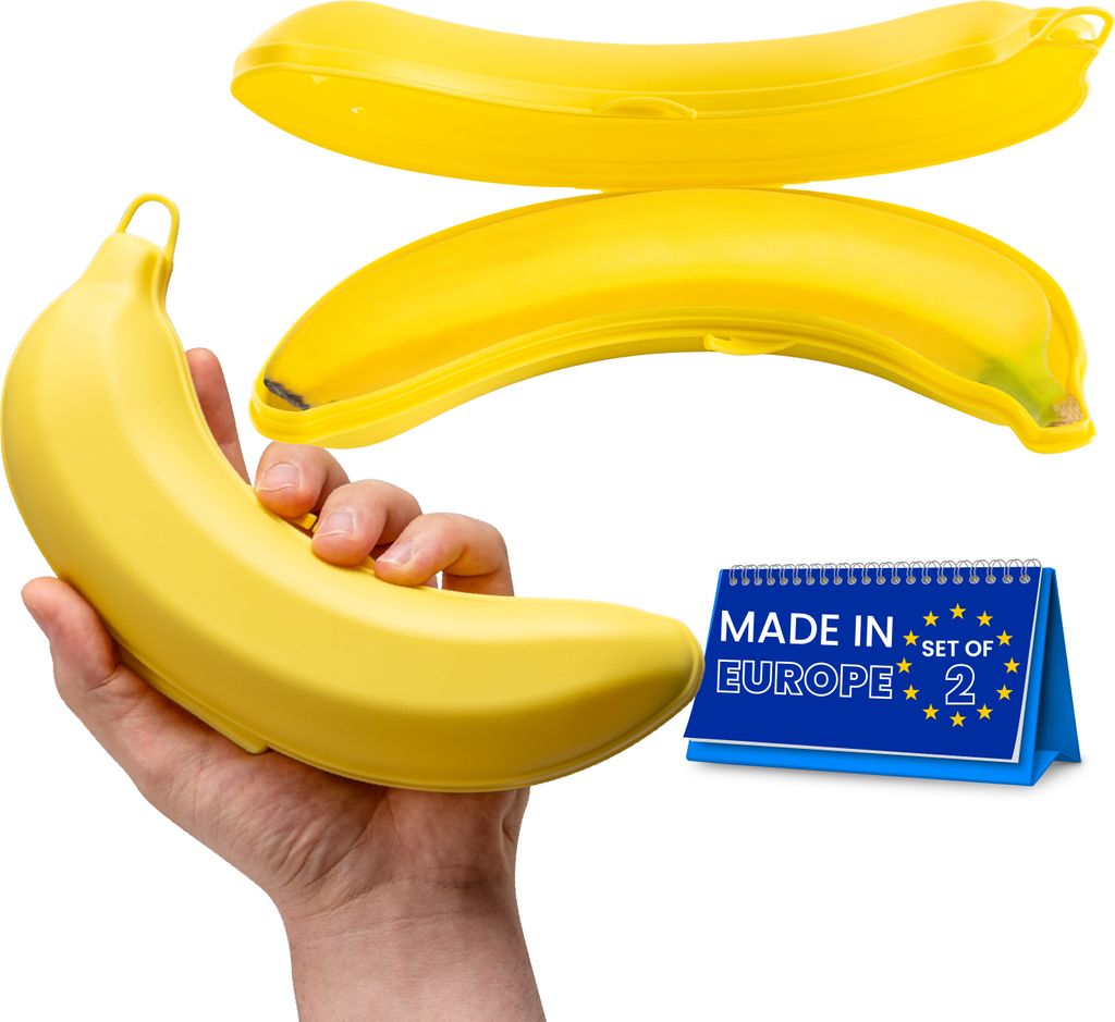 spar-home Bananenbox 2er Set – Gelb Bananenbehalter Großer Bananendose Aufbewahrungsbox für BPA-Frei Bananen Dose