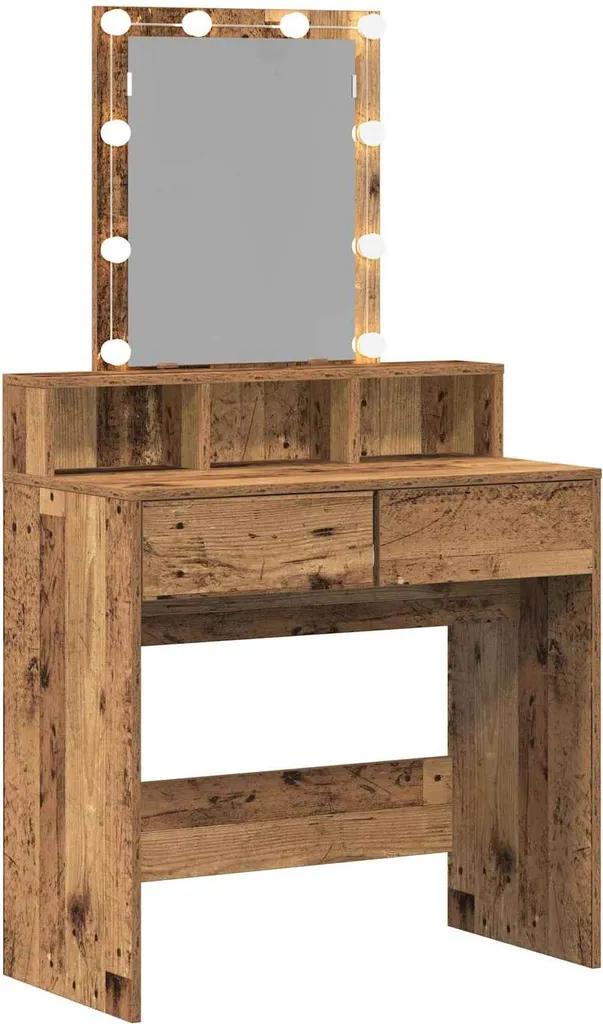 Meuble coiffeuse de chambre 80 cm bois vieilli pour rangement beauté