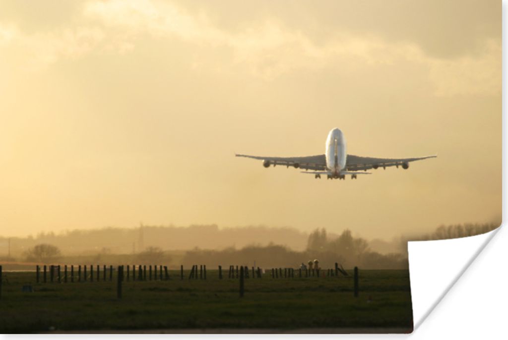 MuchoWow Poster Ein Flugzeug, das von einem Flughafen abhebt 60x40 cm - Schlafzimmerdekoration