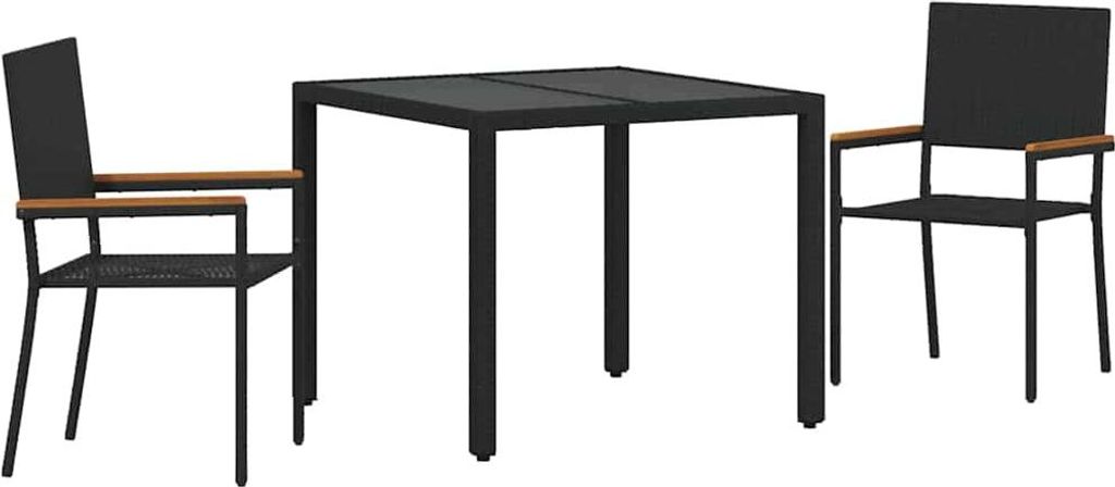 "WINTER SALE"Stuhl Terrasse - Garten Essgruppe 3er set - Balkonmöbel - Campingstuhl elegantes Design - Schwarz Poly-Rattan - 90x90x75cm - Gartenst...