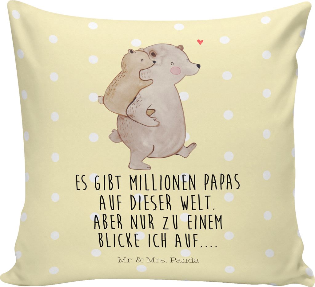 Mr. & Mrs. Panda kuschelkissen 40x40 Papa Bär - Gelb Pastell - Geschenk, Geburtstag, Muttertag, Vatertag, kissen für sofa, zier, Polster, Zierkis...