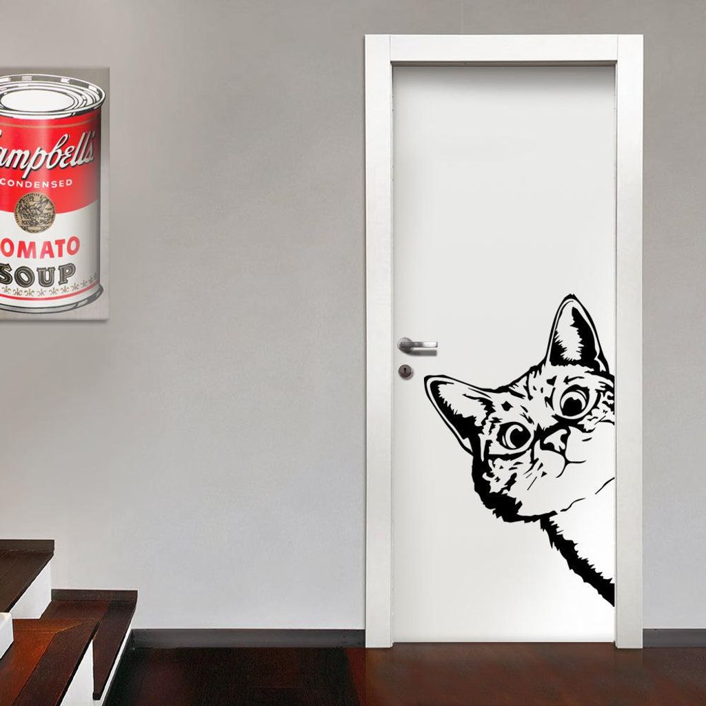 GATTO CURIOSO - Wandaufkleber Wandsticker aus Vinyl 55x90 cm Schwarz