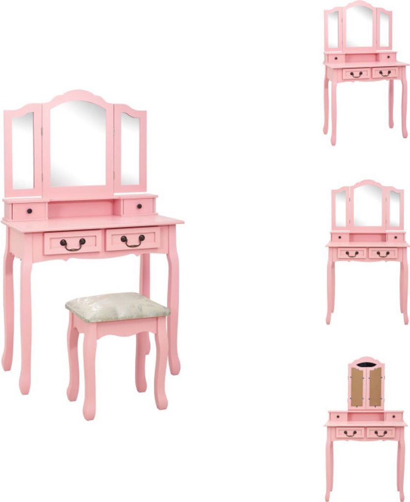vidaXL Schminktisch-Set mit Hocker Rosa 80×69×141 cm Paulowniaholz - Schminktische
