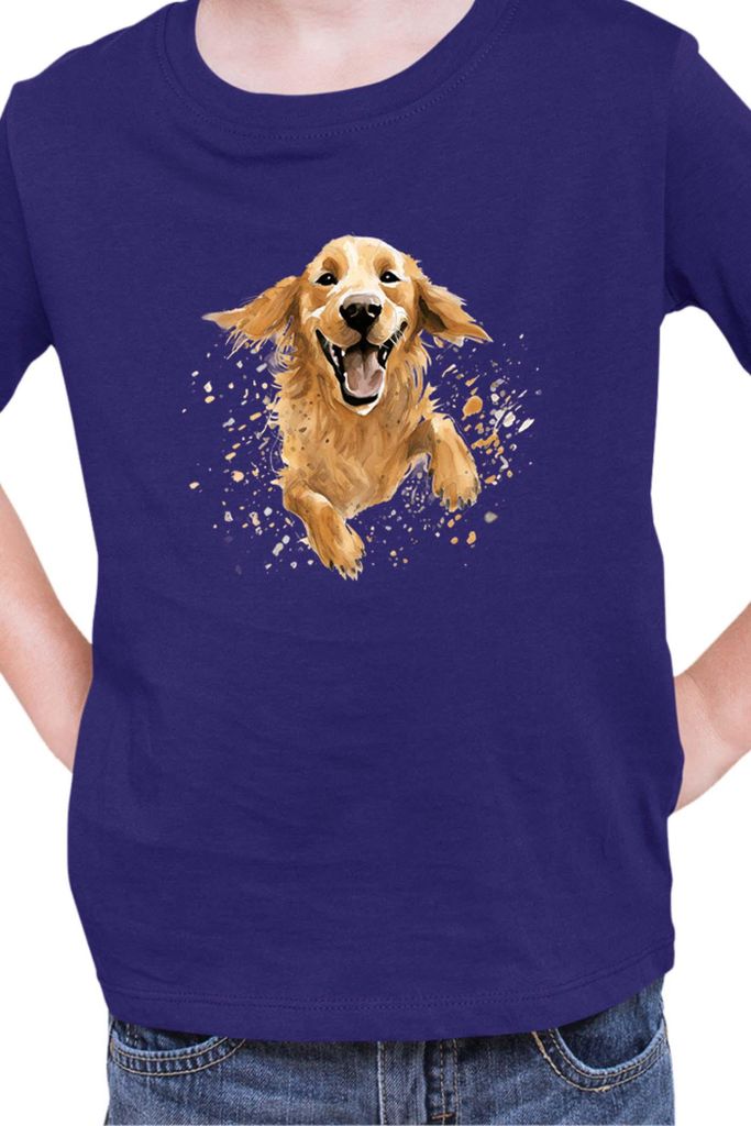 Kinder T-Shirt Funny Dogs Breeds Golden Retriever Dog Breed 020, 3-4 Jahr - 104 / Dunkelblau