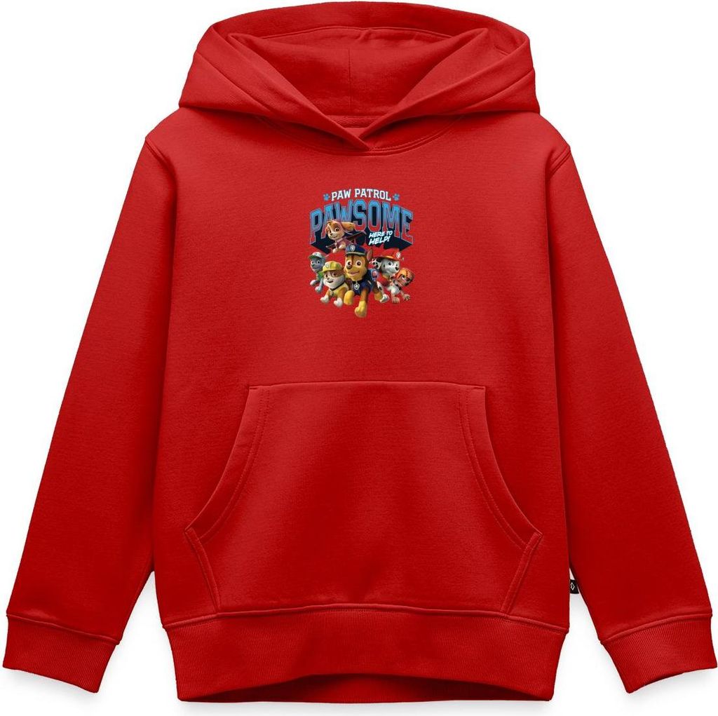 Spreadshirt Paw Patrol Pawsome Here To Help Spruch Blau Kinder Premium Hoodie, 122/128 (6 Jahre), Rot