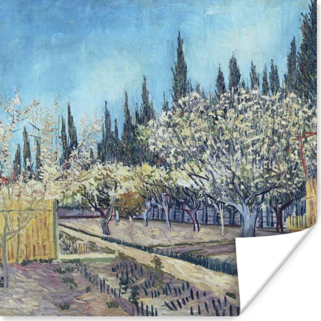 MuchoWow Poster Obstgarten vor Zypressen - Vincent van Gogh 75x75 cm - Wand Dekoration