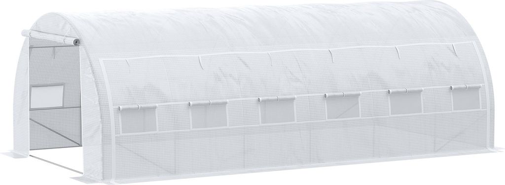 Outsunny Tunnelgewächshaus, 18 m², Maße: 5,97 m (L) x 3,02 m (B) x 2 m (H) – 12 Fenster, aufrollbare Tür mit Reißverschluss – verzinktes S...