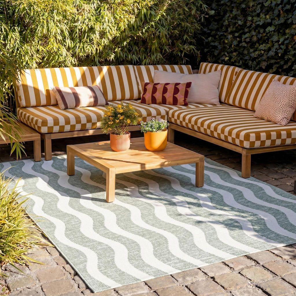 Volero - Outdoor Teppich - Summer Waves Grün - 240x330 cm - Balkon, Garten, Terrasse, Wintergarten - Modern, Retro