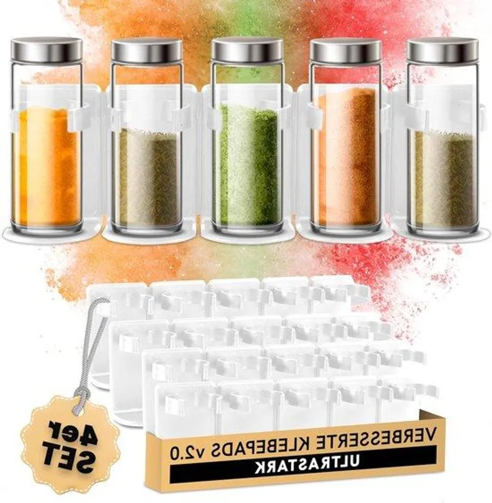 Étagère Épices Cuisine pour 20 Pots - Support Autocollant Mural Blanc