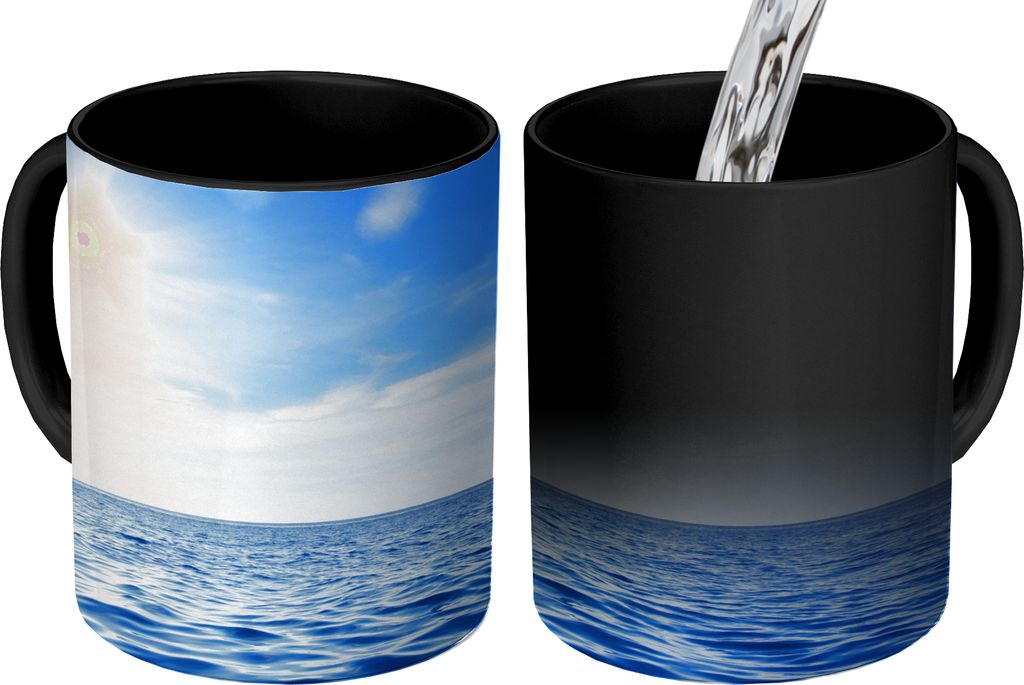MuchoWow Zauber Tasse Zaubertasse Magic Meer - Sonne - Himmel 350 ml Farbwechsel Becher Geschenk Geschenkidee - Magic-Tasse - Fototasse - Keramik...