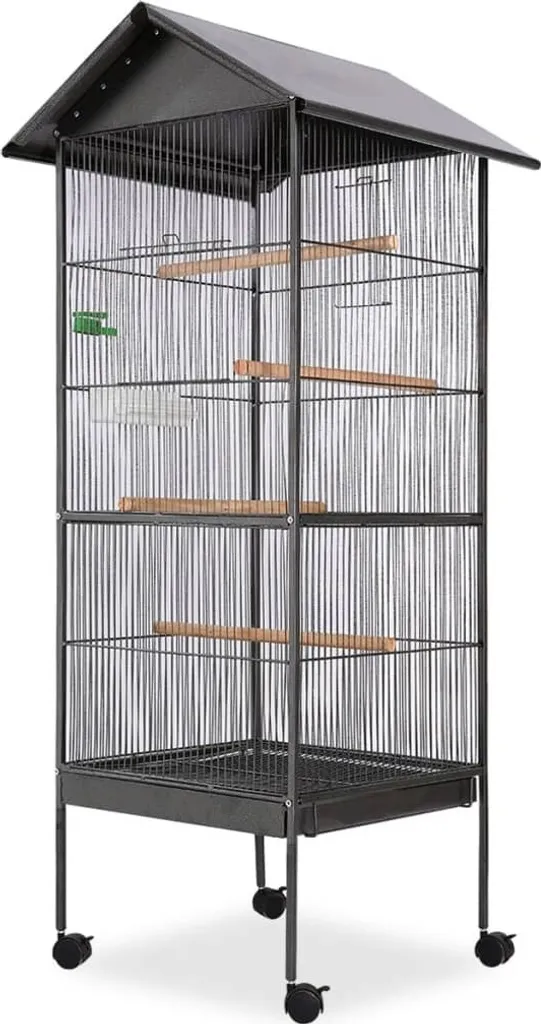 Cage oiseaux anti-évasion en acier noir 155 cm - Facile à nettoyer et sûre