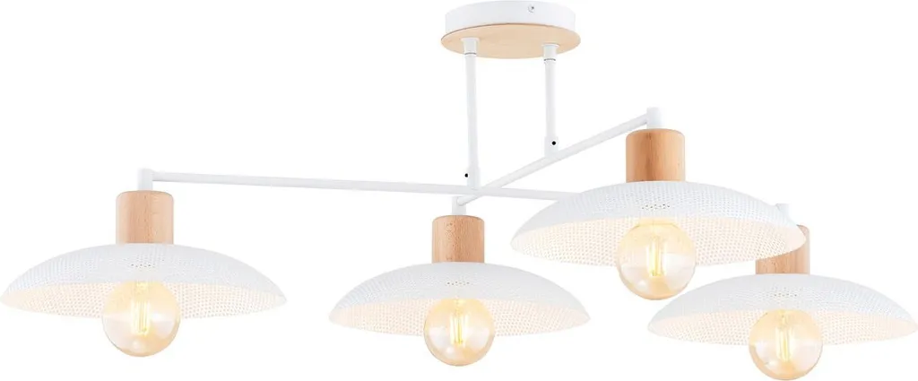 Plafonnier scandinave KOBE Emibig blanc et bois 4xE27 15W design
