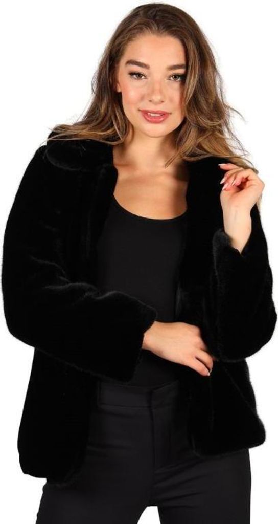 T4129-0100-XS-S schwarz Damen Pelzjacke Pelzmantel Plüschjacke Plüschmantel Gr.XS-S=36-38