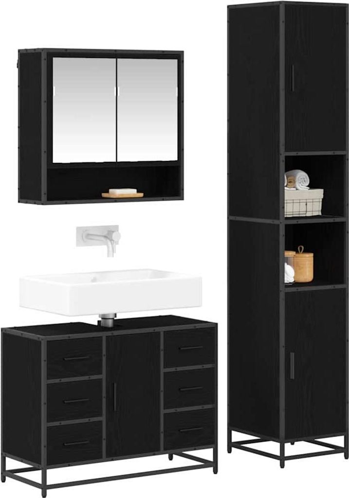 “2026 Modern“ Badezimmermöbel-Set 3 pcs - Montage erforderlich - Schwarz Eichen-Optik Holzwerkstoff - Designermöbel 578794 - Badezimmerschränke