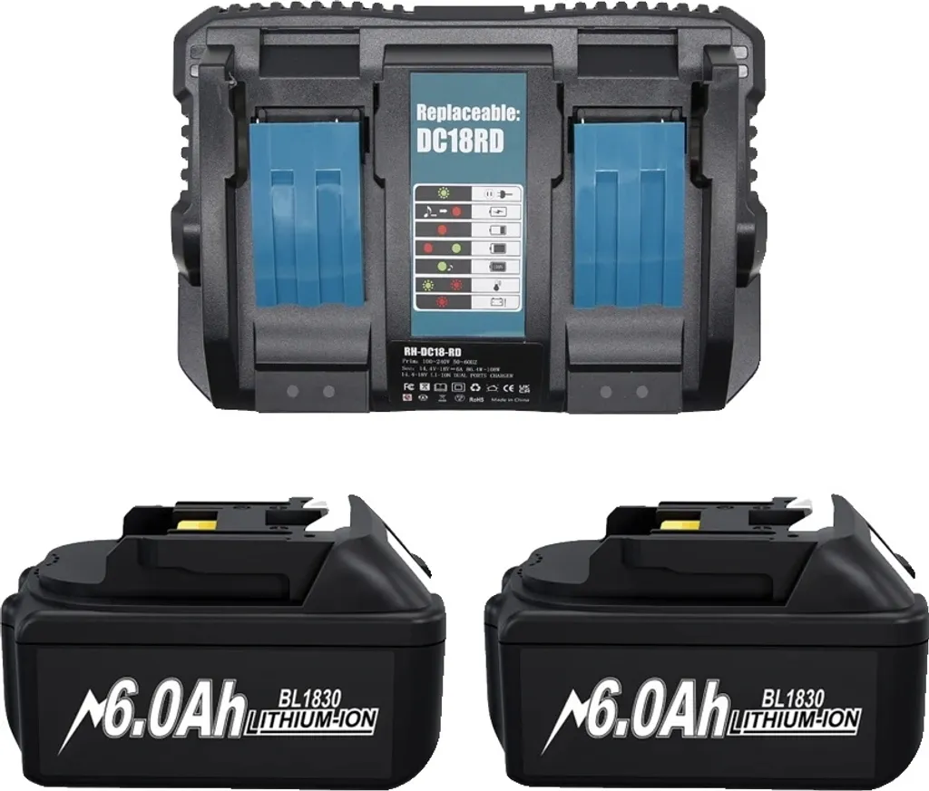 Batterie 18V 6.0Ah Anti-Surchauffe et 2 Chargeurs pour Travail en Continu