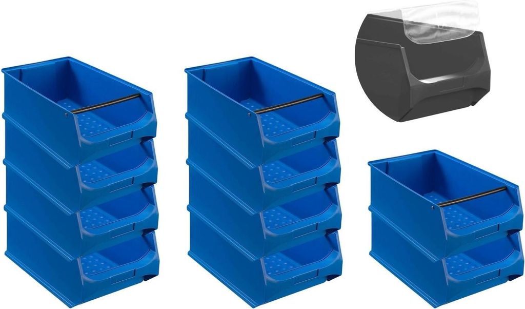 SparSet 10x Blaue Sichtlagerbox 5.1 mit Griffstange & Abdeckung | HxBxT 20x30x50cm | 21,8 Liter | Sichtlagerbehälter, Sichtlagerkasten, Sichtlager...