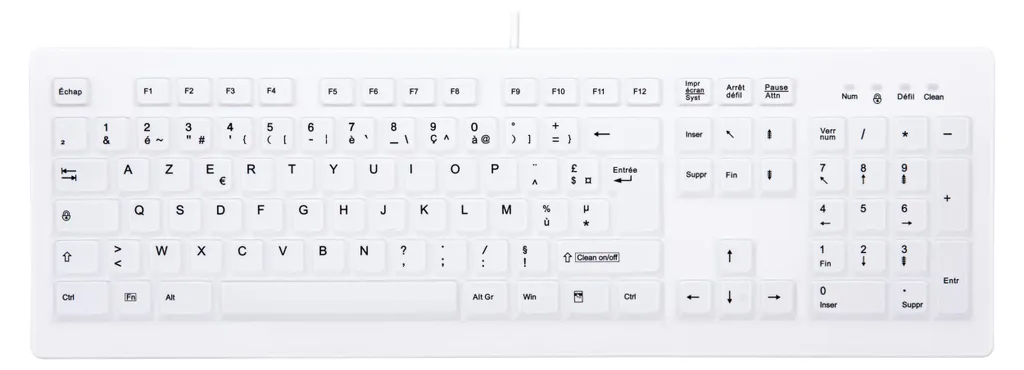Clavier Lavable CHERRY AK-C8100F-U1-W/FR AZERTY USB Blanc Antibactérien