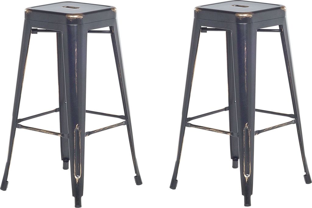 BELIANI Trendy Barhocker 2er Set Schwarz/Gold Metall 76 cm Industriell