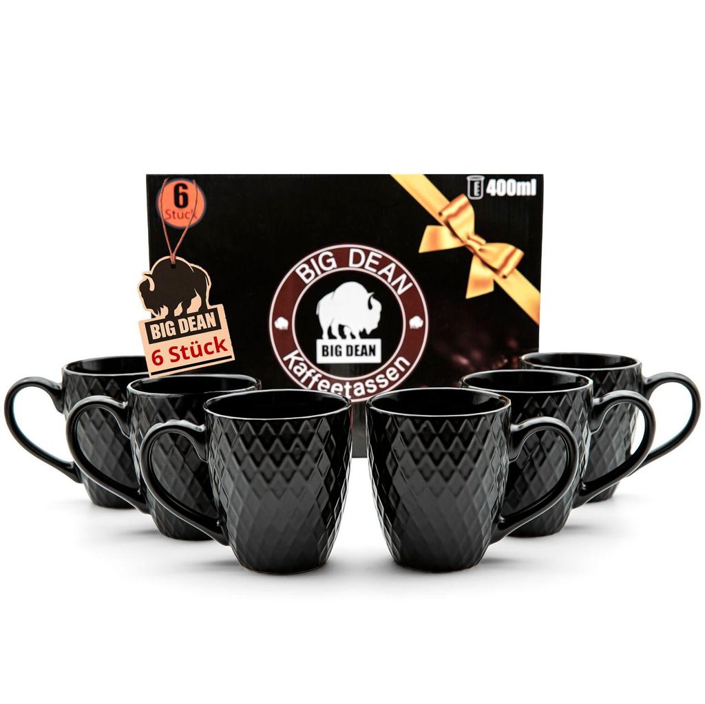 BigDean 6 Stück Kaffeetassen 400ml schwarz matt Produktbild 