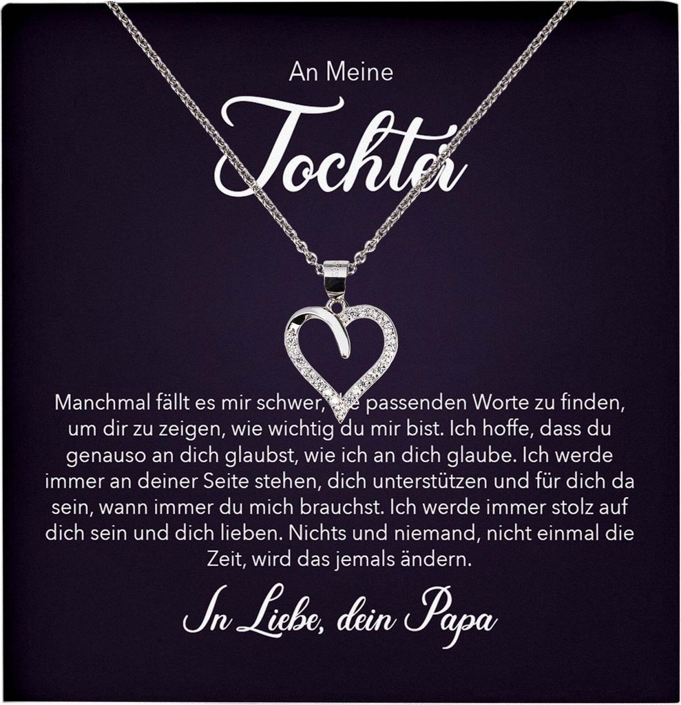 22Feels Tochter Geschenk von Papa Herz Halskette mit Karte Mädchen Frauen Geburtstag Weihnachten Firmung Konfirmation etc. (Damen Mädchen Silber ...