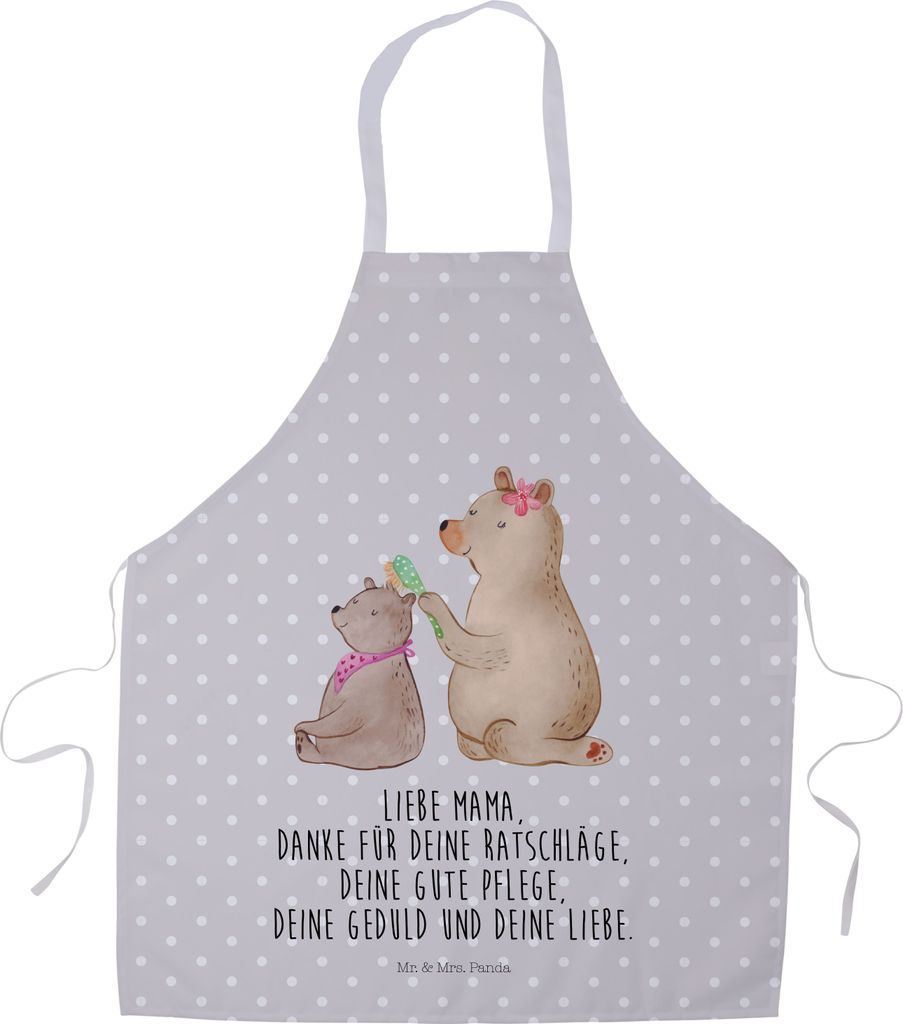 Mr. & Mrs. Panda Kellner Schürze Bär Kind - Grau Pastell - Geschenk, Kochschürze, Küchenschürze, Kochbekleidung, Muttertag, Vorbinder, Mama, B...