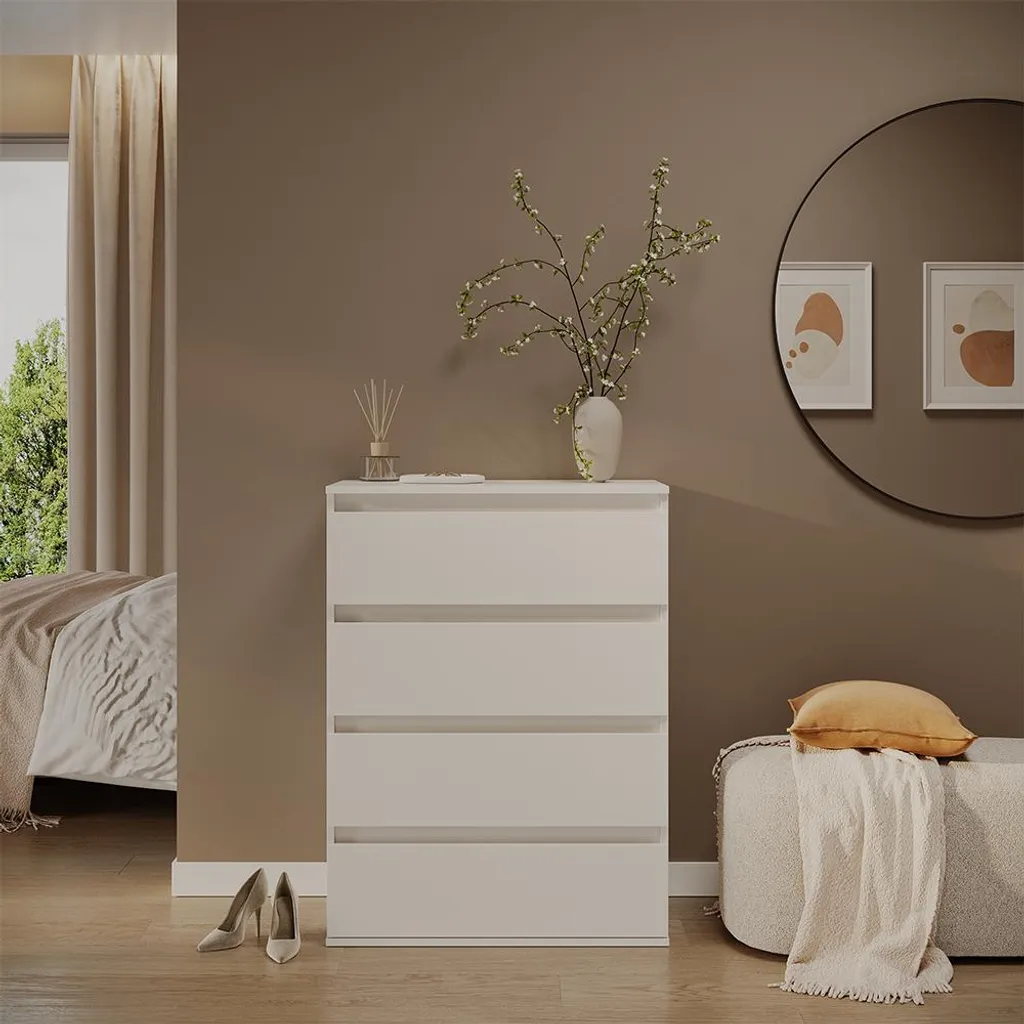 Commode 4 tiroirs blanche Vicco Claus 74 cm design épuré et robuste - 6