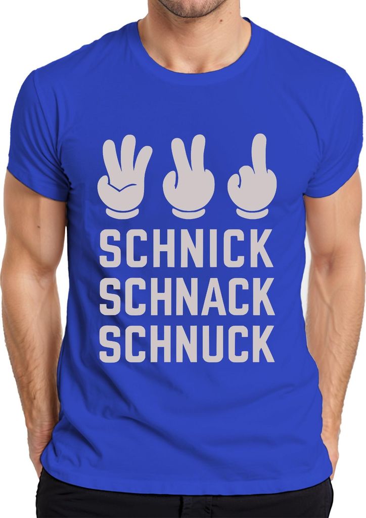 Schnick Schnack Schnuck Spiel Handzeichen Geschenk Lustig Retro Herren T-Shirt, Blau, S