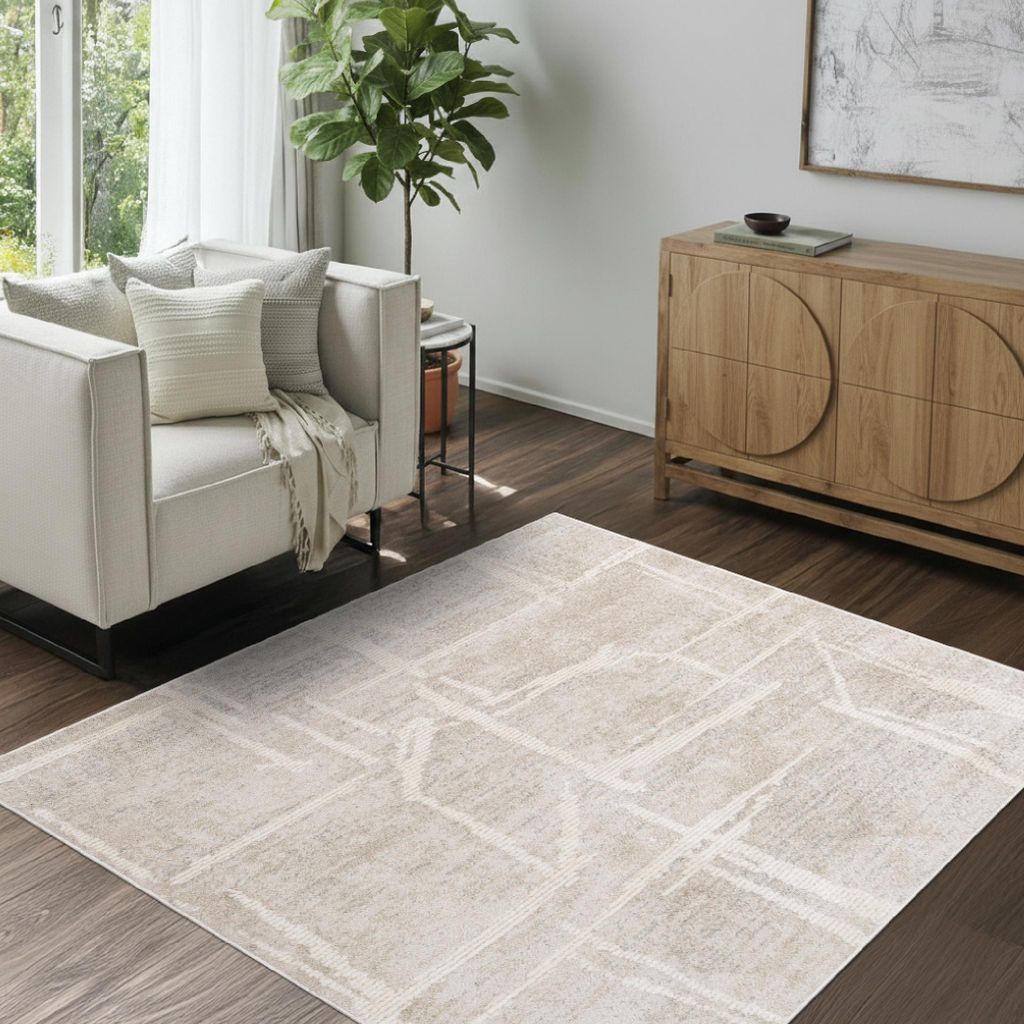 Tapiso Teppich TREND Quadratisch Modern Beige Schlafzimmer Wohnzimmer 120 x 120 cm
