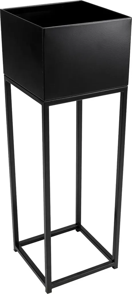 Cache-pot colonne haute en métal noir mat pour plantes d'intérieur 79 cm