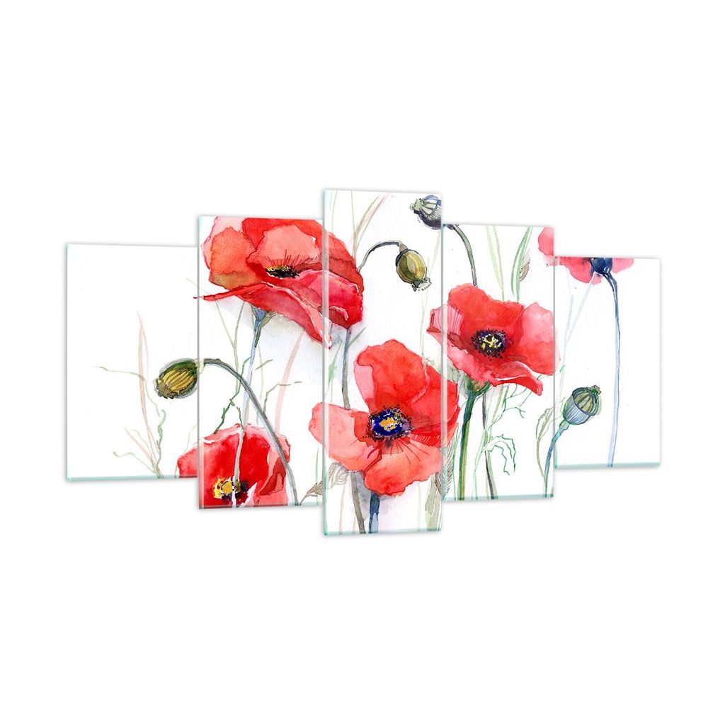 Bilder auf glas - Blume Mohn Wiese - 160x85cm - Glasbilder - Wandbilder - Kunstdruck - zum Aufhängen bereit - Wanddekoration aus Glas - Glas Bilde...