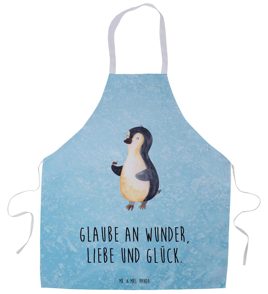 Mr. & Mrs. Panda Kochschürze Pinguin Marienkäfer - Eisblau - Geschenk, Kleine Wunder, Latzschürze, Liebe, Aufmerksam, Küchenschürze, Lebensfre...
