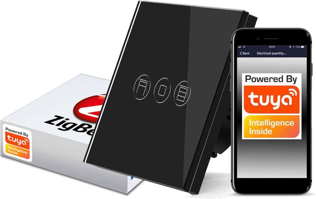 Rollladen Touch-Schalter Glas Tuya Zigbee Schwarz