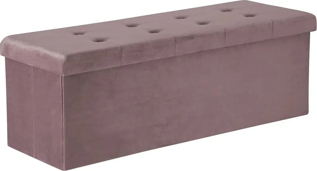 Banc de rangement velours rose - Coffre de siège pliable de 110 cm