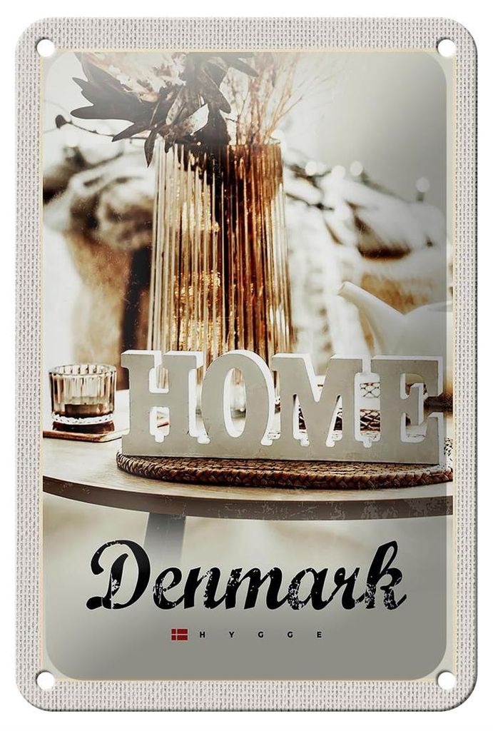Blechschild Reise 12x18cm Dänemark Wohnung Dekoration weiß Home Schild