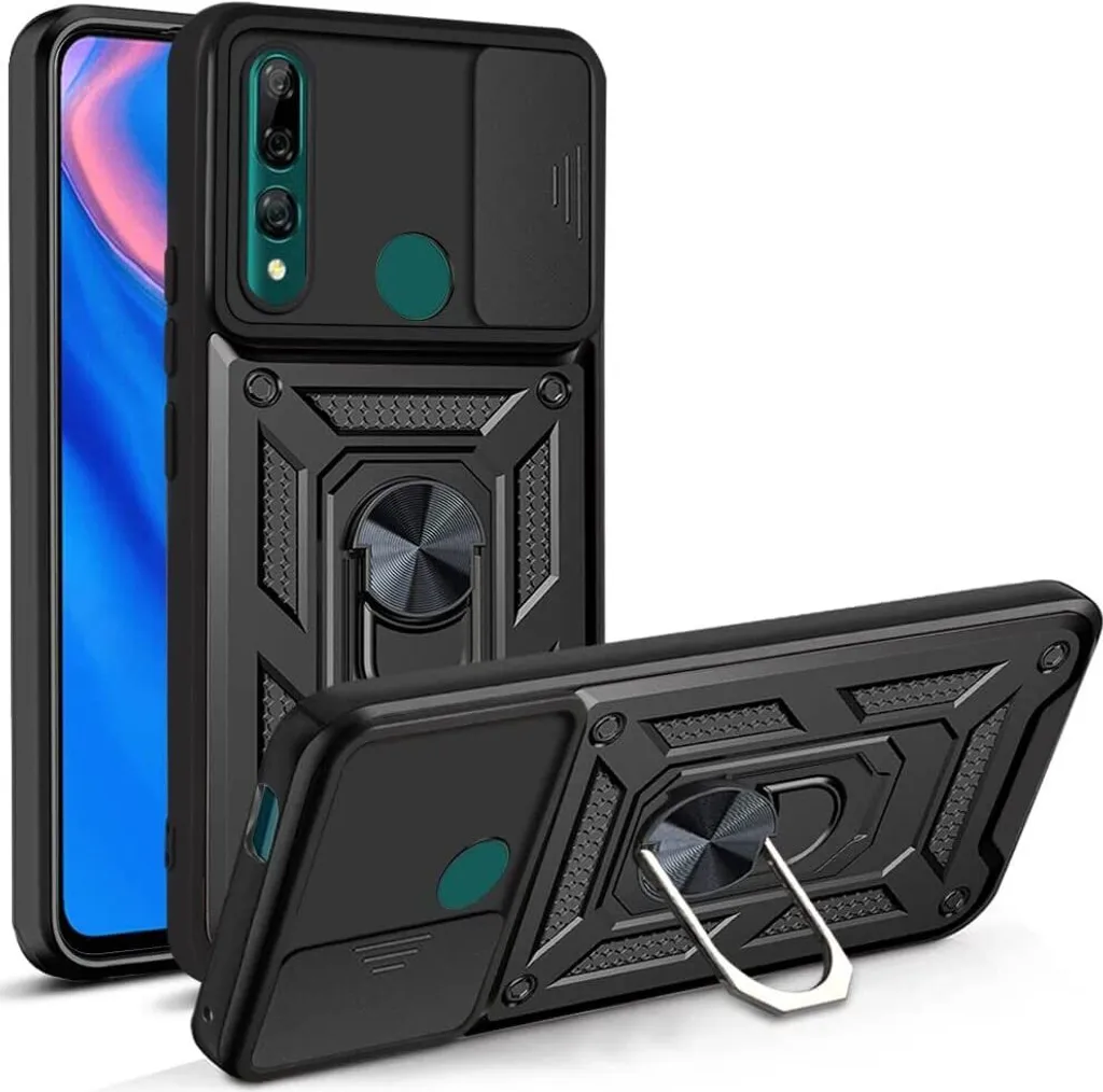 Huawei Y9 Prime 2019 Custodia con anello, supporto, protezione della fotocamera, paraurti in TPU, custodia in silicone per Huawei Y9 Prime 2019 nero