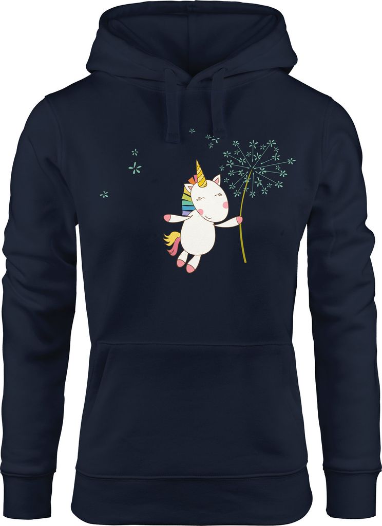 Kapuzen-Pullover Damen Einhorn mit Pusteblume Unicorn with Dandelion Hoodie Moonworks navy M