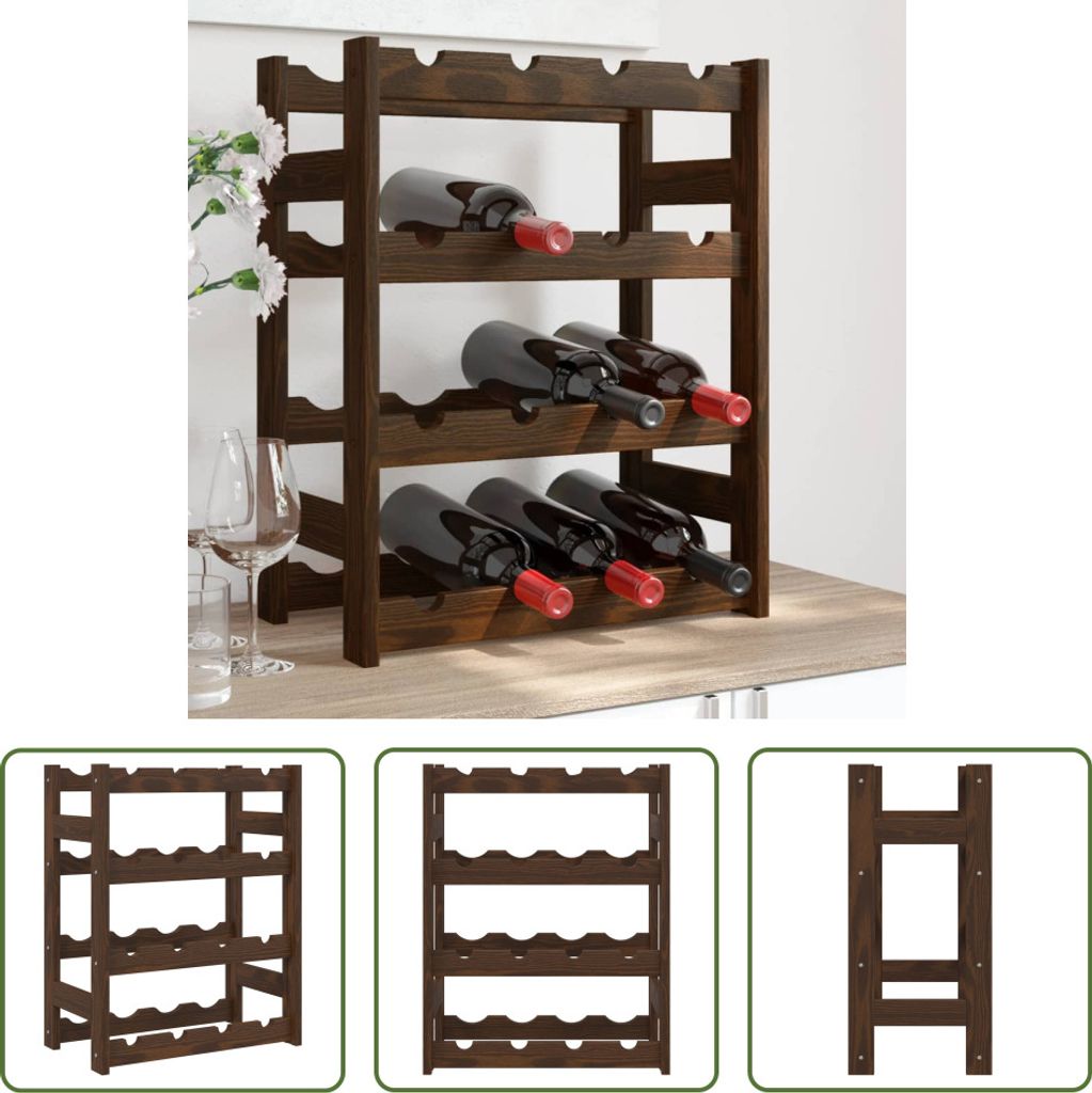 The Living Store Weinregal für 16 Flaschen Braun Massivholz Kiefer