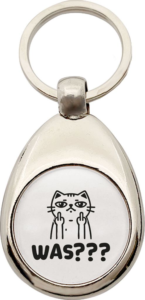 Huuraa Schlüsselanhänger Was? grimmige Katze Metall Schlüsselring Einkaufswagenchip Geschenkidee