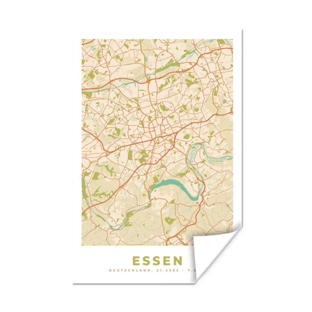 MuchoWow Poster Karte - Essen - Vintage - Stadtplan 80x120 cm - Papierdruck