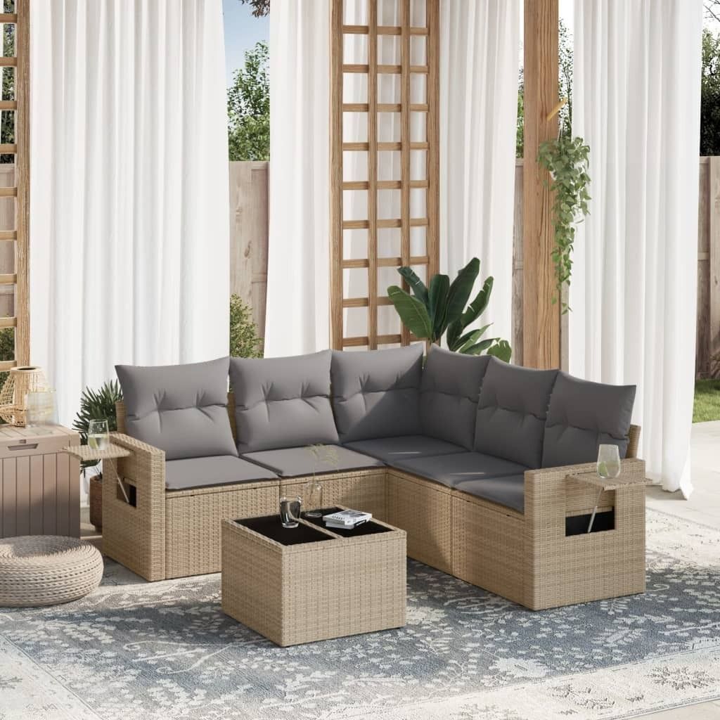 6-tlg. Garten-Sofagarnitur mit Kissen Beige Poly Rattan 3252496
