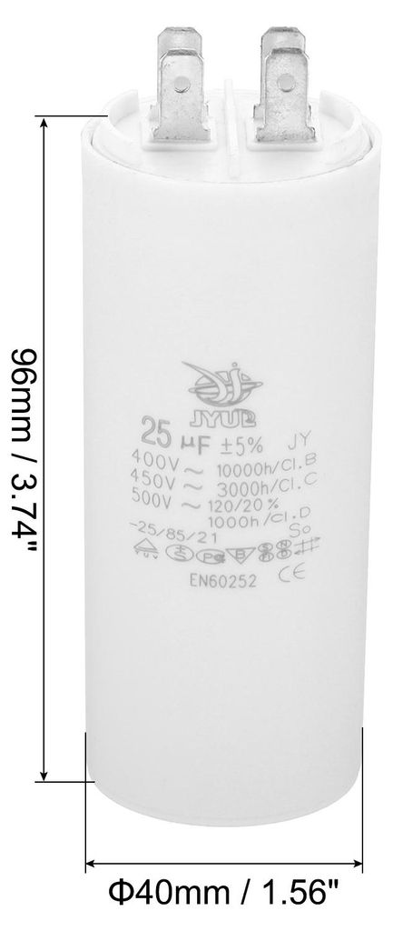 CBB60 Kondensator, 25ŠÌF 450V Anlaufkondensator Plastik Motorkondensator Arbeitskondensator mit 4 Pins fš¹r Elektromotoren und Pumpen Elektromo...