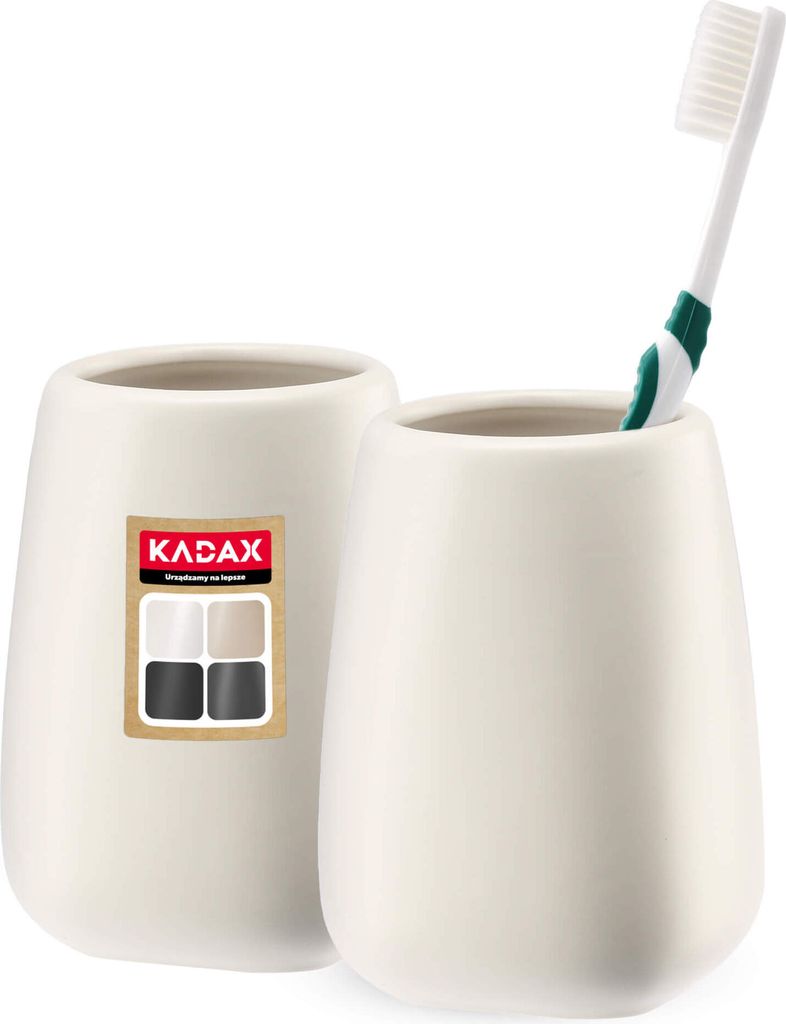 KADAX Keramik Badezimmer Cup "Palmi", Zahnbürstenhalter Zahnbürste, Zahnpasta, Weiß, 2 Stück