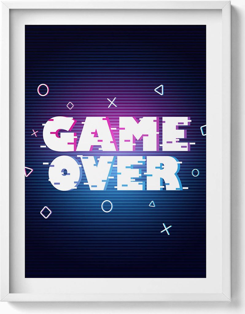 Stilisierter „Game over“-Schriftzug– Wandbild mit Rahmen – Gerahmtes Bild – Wanddekoration – 60x80 cm – Weiß Rahmen