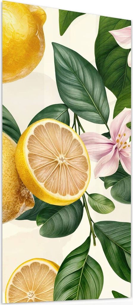 Glasbild 30x60cm in XXL für Wohnzimmer, Schlafzimmer Motiv Zitronenblumen