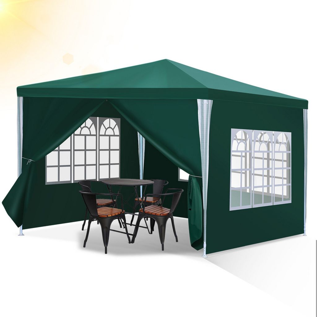 TolleTour Pavillon Gartenzelt – Praktisches Strandzelt, einfache Montage mit Easy-Klett, ideal für Partys Grün 3x3m