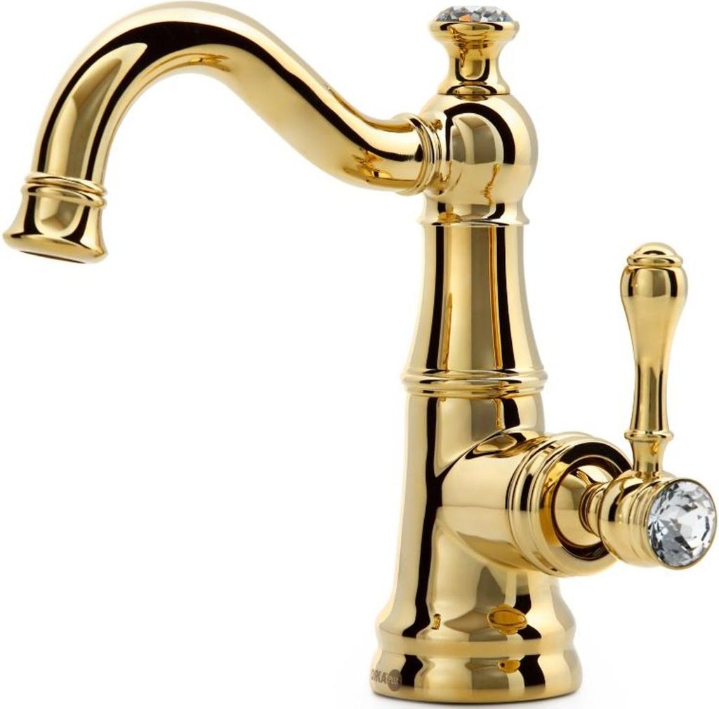 Casa Padrino Luxus Jugendstil Waschtischarmatur mit Kristallglas H. 20,8 cm - Verschiedene Farben - Neoklassische Badezimmer Accessoires - Luxus Ba...